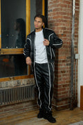 Men's Brayden Leather Track Suit Sweatsuit [Black/White]