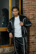 Men's Brayden Leather Track Suit Sweatsuit [Black/White]