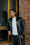 Men's Brayden Leather Track Suit Sweatsuit [Black/White]