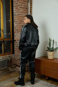 Men's Brayden Leather Track Suit Sweatsuit [Black/White]