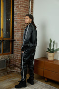 Men's Brayden Leather Track Suit Sweatsuit [Black/White]