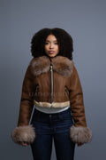 Women's Aurora Crop Sheepskin Jacket With Fox