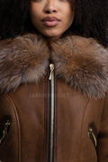 Women's Aurora Crop Sheepskin Jacket With Fox