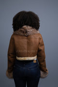 Women's Aurora Crop Sheepskin Jacket With Fox