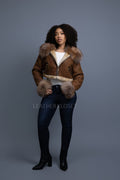 Women's Aurora Crop Sheepskin Jacket With Fox