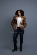 Women's Aurora Crop Sheepskin Jacket With Fox