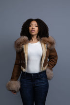 Women's Aurora Crop Sheepskin Jacket With Fox