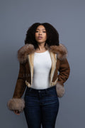 Women's Aurora Crop Sheepskin Jacket With Fox