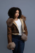Women's Aurora Crop Sheepskin Jacket With Fox