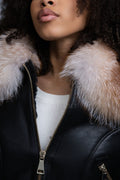 Women's Aurora Crop Sheepskin Jacket With Fox [Black/Crystal]