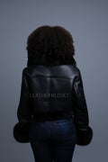 Women's Aurora Crop Sheepskin Jacket With Fox [Black/Black]