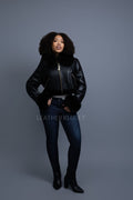 Women's Aurora Crop Sheepskin Jacket With Fox [Black/Black]