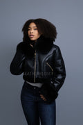 Women's Aurora Crop Sheepskin Jacket With Fox [Black/Black]