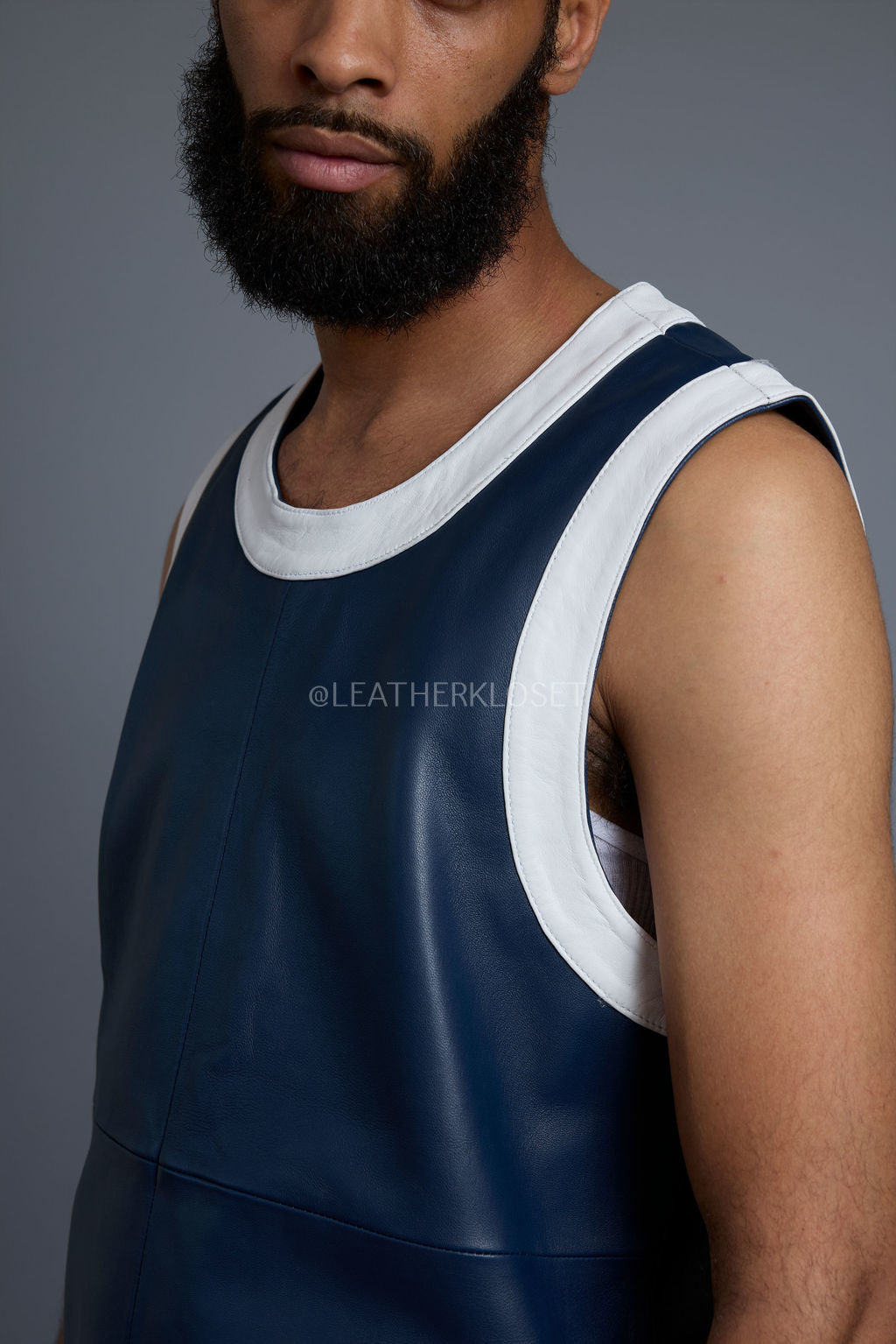 Men's Leather Crossover Leather Basketball Jersey [Navy/White]