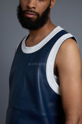 Men's Leather Crossover Leather Basketball Jersey [Navy/White]
