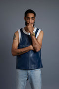 Men's Leather Crossover Leather Basketball Jersey [Navy/White]