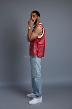 Men's Leather Crossover Leather Basketball Jersey [Red/White]