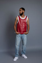 Men's Leather Crossover Leather Basketball Jersey [Red/White]