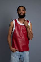 Men's Leather Crossover Leather Basketball Jersey [Red/White]