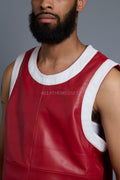 Men's Leather Crossover Leather Basketball Jersey [Red/White]