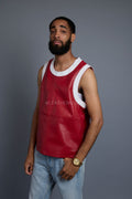 Men's Leather Crossover Leather Basketball Jersey [Red/White]