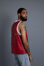 Men's Leather Crossover Leather Basketball Jersey [Red/White]