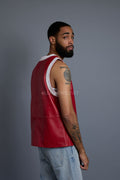 Men's Leather Crossover Leather Basketball Jersey [Red/White]
