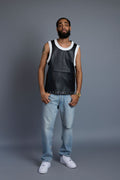 Men's Leather Crossover Leather Basketball Jersey [Black/White]