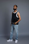 Men's Leather Crossover Leather Basketball Jersey [Black/White]