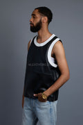 Men's Leather Crossover Leather Basketball Jersey [Black/White]