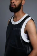 Men's Leather Crossover Leather Basketball Jersey [Black/White]