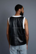 Men's Leather Crossover Leather Basketball Jersey [Black/White]