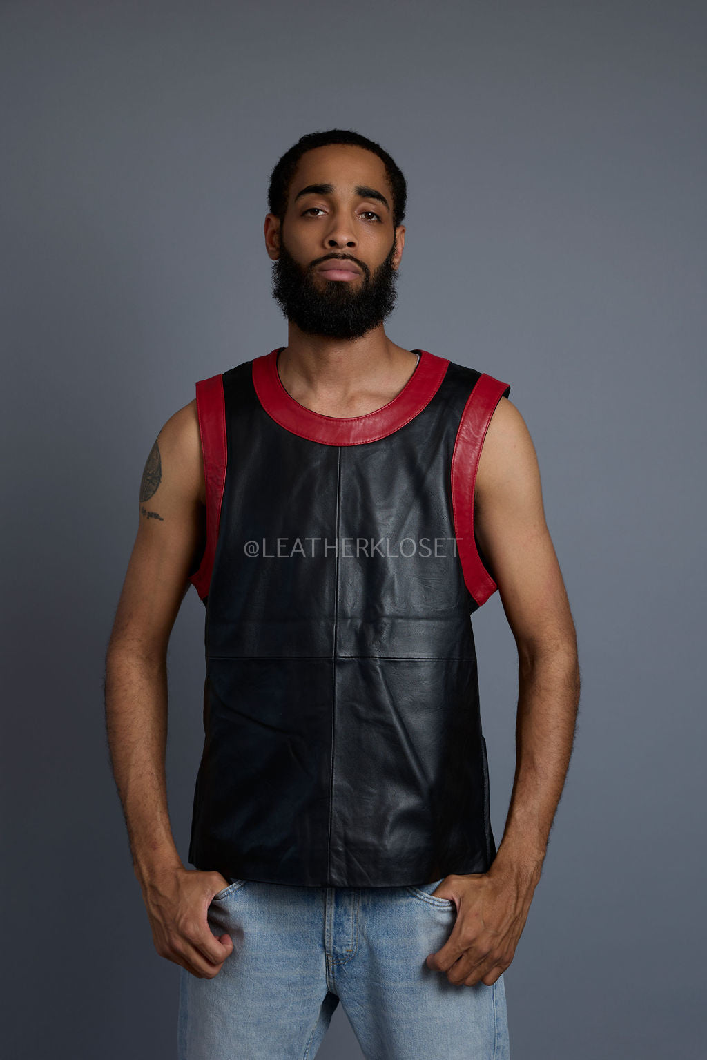 Men's Leather Crossover Leather Basketball Jersey [Black/Red]