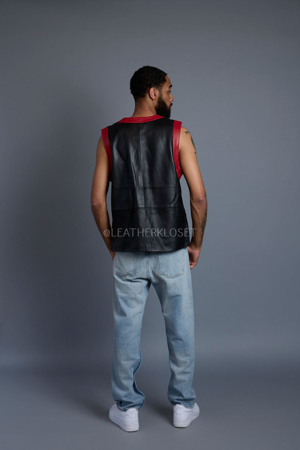 Men's Leather Crossover Leather Basketball Jersey [Black/Red]