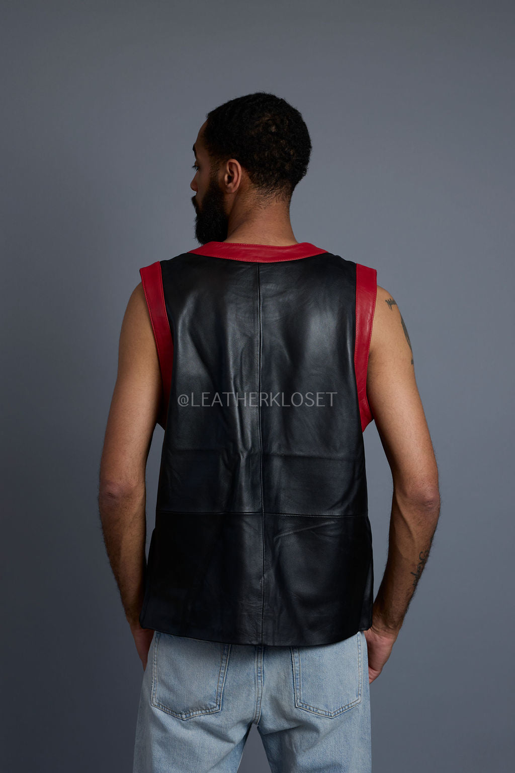 Men's Leather Crossover Leather Basketball Jersey [Black/Red]