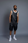 Men's Crossover Leather Basketball Jersey And Cargo Shorts [Black/Red]