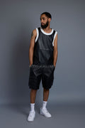 Men's Crossover Leather Basketball Jersey And Cargo Shorts [Black/Red]