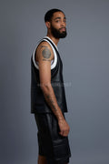Men's Crossover Leather Basketball Jersey And Cargo Shorts [Black/Red]