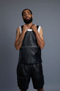 Men's Crossover Leather Basketball Jersey And Cargo Shorts [Black/Red]