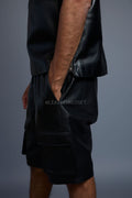 Men's Crossover Leather Basketball Jersey And Cargo Shorts [Black/Red]