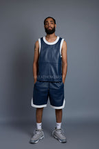 Men's Crossover Leather Basketball Jersey And Shorts [Navy/White]