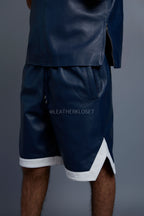Men's Crossover Leather Basketball Jersey And Shorts [Navy/White]