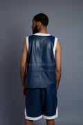 Men's Crossover Leather Basketball Jersey And Shorts [Navy/White]