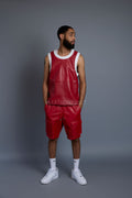 Men's Crossover Leather Basketball Jersey And Cargo Shorts [Red/White]