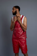 Men's Crossover Leather Basketball Jersey And Cargo Shorts [Red/White]