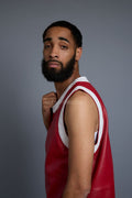 Men's Crossover Leather Basketball Jersey And Cargo Shorts [Red/White]