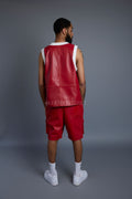 Men's Crossover Leather Basketball Jersey And Cargo Shorts [Red/White]