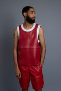 Men's Crossover Leather Basketball Jersey And Cargo Shorts [Red/White]