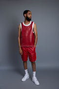 Men's Crossover Leather Basketball Jersey And Cargo Shorts [Red/White]