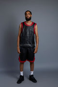 Men's Crossover Leather Basketball Jersey And Shorts [Black/Red]